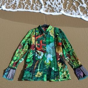 Custo Barcelona Green and Brown Printed Silk Shirt